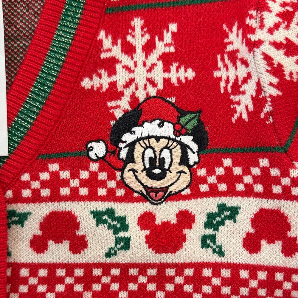 Disney Minnie Mouse Castle Red and Green Holiday Cardigan NWOT - Picture 3 of 4
